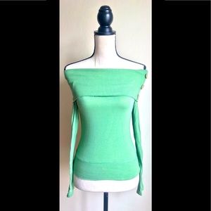 Green Stretch Shirt Fitted Top: Cold Shoulder Style, Long Sleeves, Sz. S